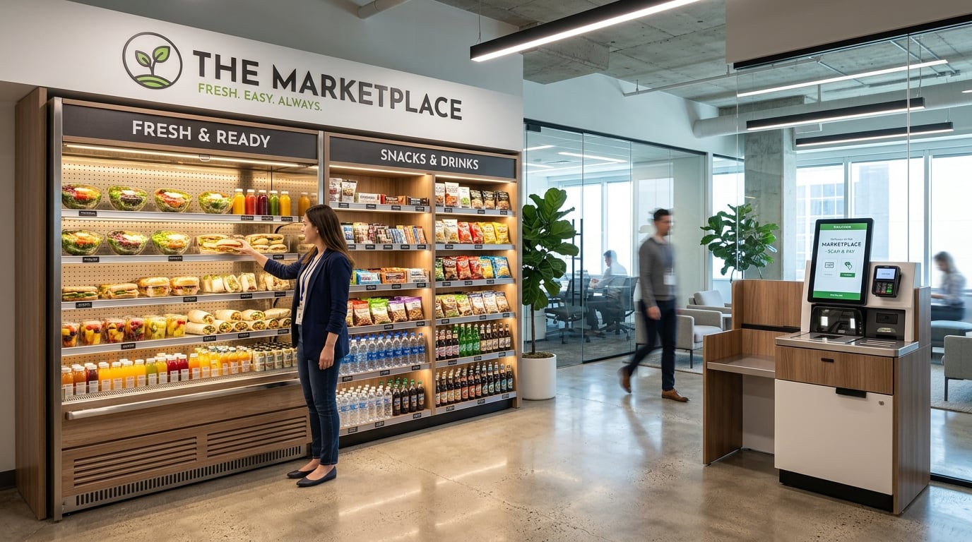 Modern micro market installation in a corporate office
